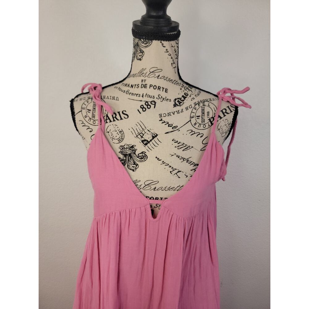 Zara Maxi Dress SZ XS Tiered Cotton Gauze Tie Strap Pink Euro Summer Bohemian - Picture 3 of 11